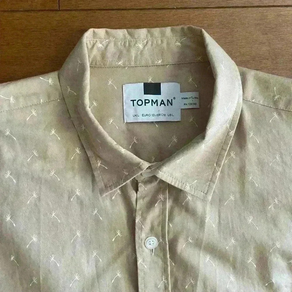 Top  Man | Tan short sleeve button down shirt size large - Picture 3 of 3